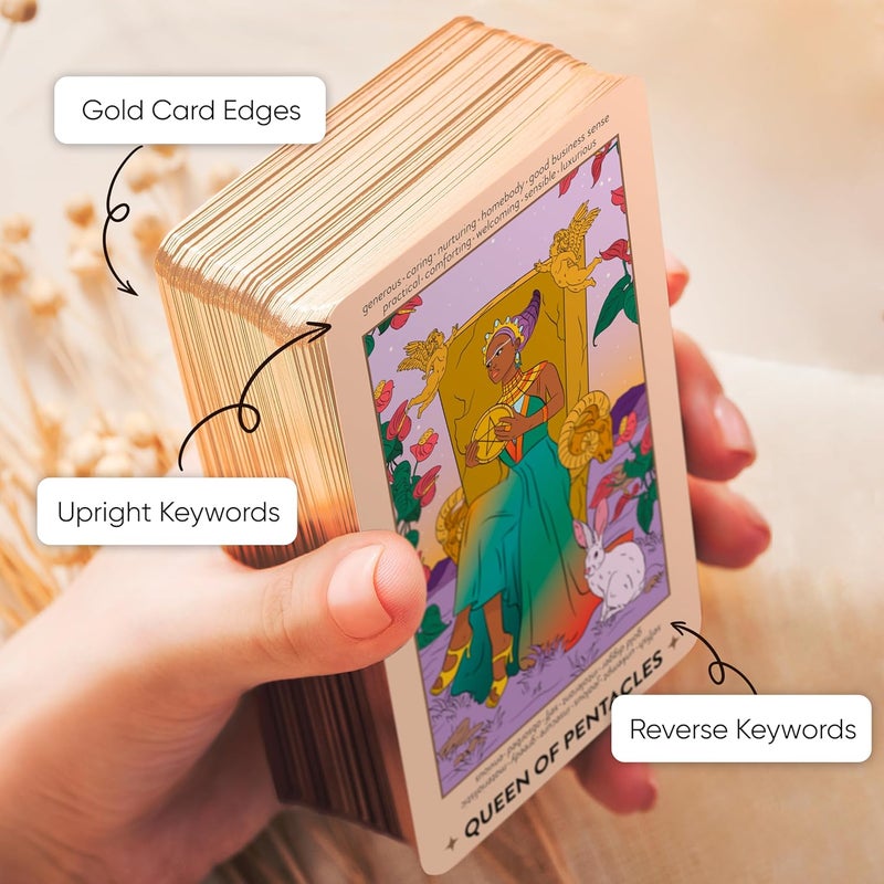 Wyspell Feminine Tarot Card Deck – Borderless Tarot Cards with with Meanings on Them - Guide Book for Beginners – Beginner Playing Cards Set - Image 5
